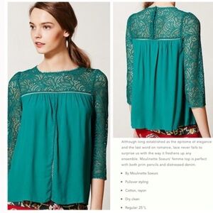 ANTHROPOLOGIE Mouliette Soeurs Lace Cloaked Blouse Green 12